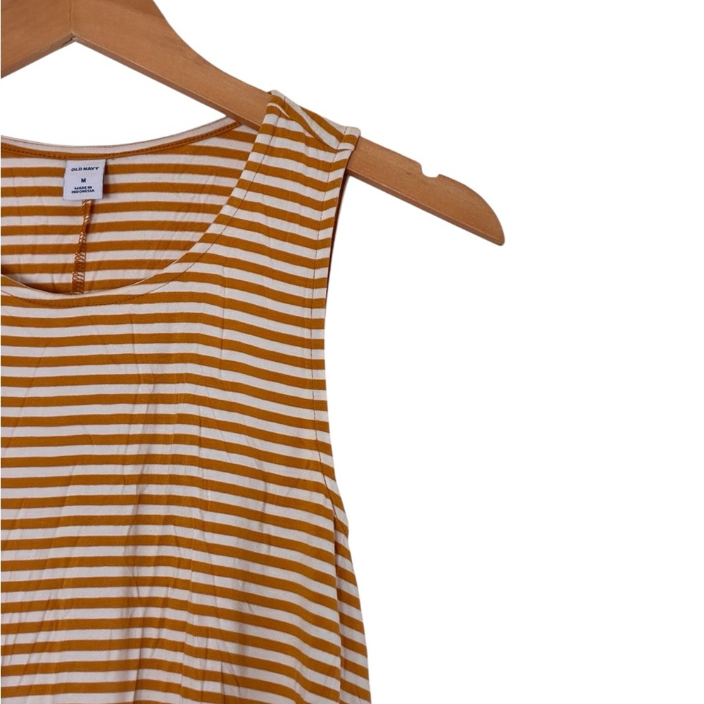 Old Navy | Orange white striped scoop crewneck sleeveless stretch midi dress - Picture 4 of 12